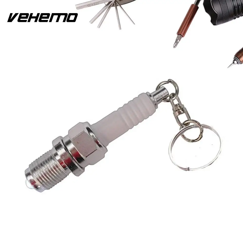 

VEHEMO Fashion Car Stying Creative Spark Plug Style Aluminium Alloy Metal Key Chain Keychain with White LED Light
