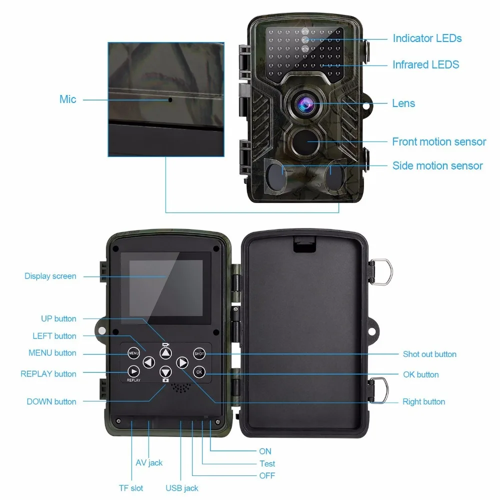 Trail Camera Infrared Hunting Game Scouting Camera 16MP 1080P with 2.4 Inch TFT LCD Display Detection Range 80ft hunting camera (14)