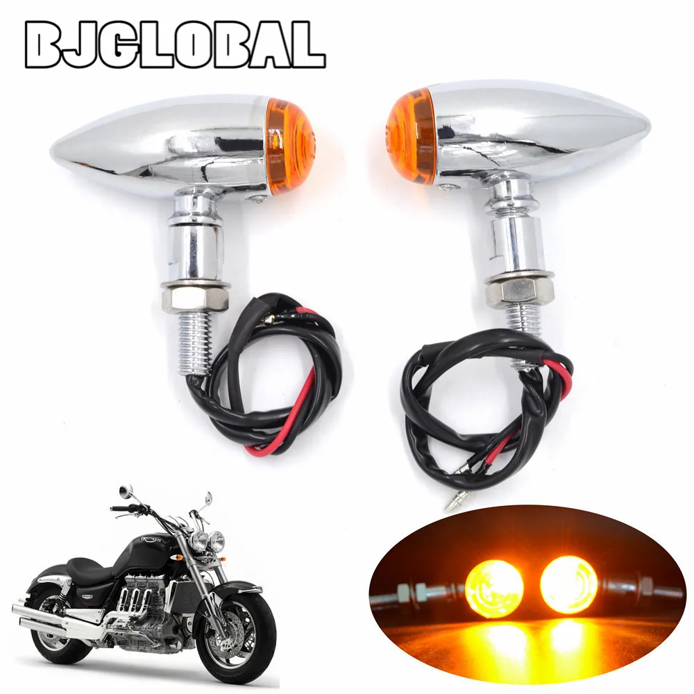 

BJGLOBAL Motorcycle LED Turn Signal Lights Indicator Flasher Plated Bullet Metal Blinker For Harley Bobber Chopper Sportster XL