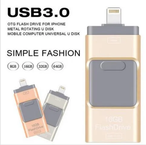 USB3.0 Новый OTG USB флешка флешки 8 ГБ 16 ГБ 32 ГБ 64 GBMetal накопитель для iphone/ipod /ipad/PC Memory stick 3,0 Бесплатная доставка