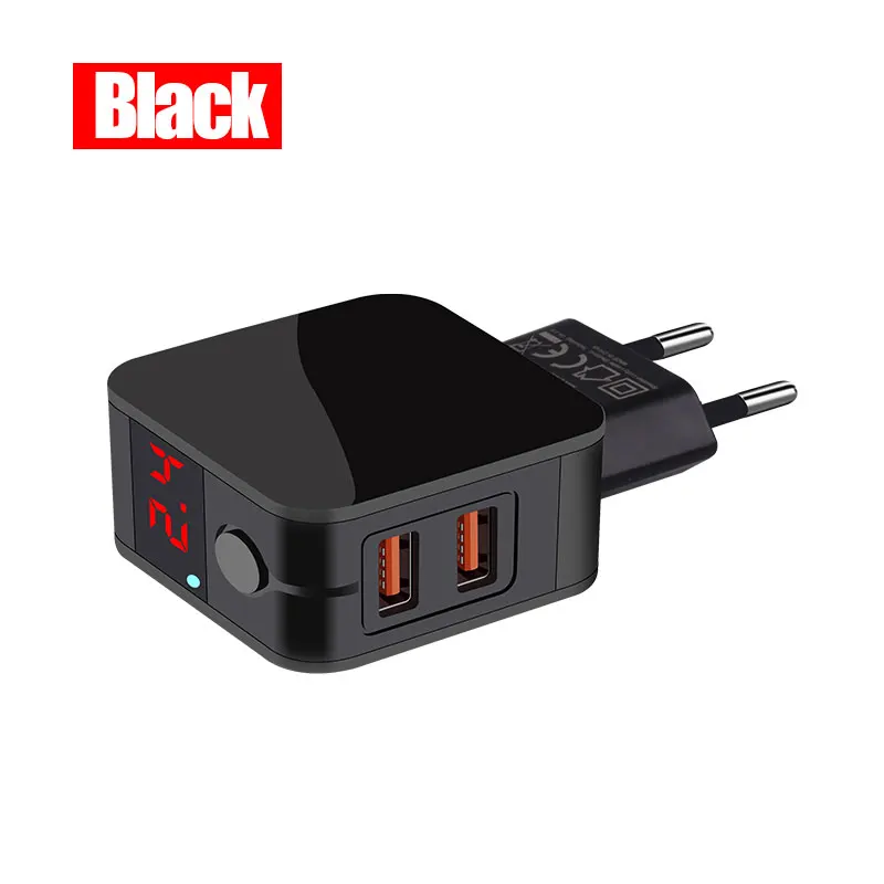Светодиодный дисплей H& A с 2 портами, универсальное зарядное устройство USB с европейской вилкой, зарядное устройство для телефона для iPhone, портативное зарядное устройство для huawei - Тип штекера: Black