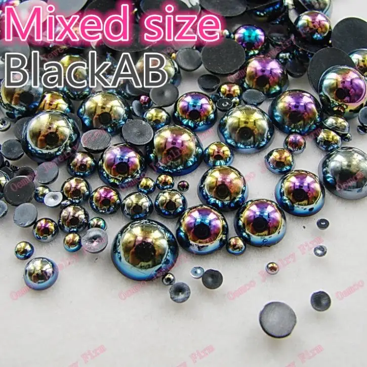 

Mixed Sizes! 7 Sizes BlackAB 1000PCS/PACK (2mm/3mm/4mm/5mm/6mm/8mm/10mm) Half Round shape Flatback ABS pearl beads