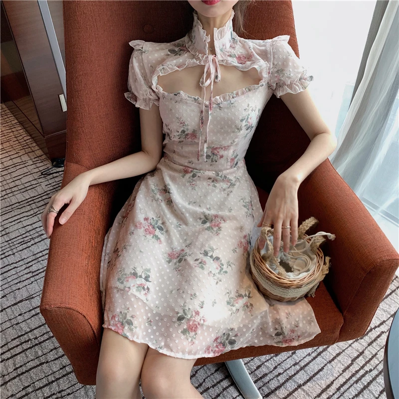 Милое Платье в стиле Лолиты; милое японское платье принцессы для девочек в стиле каваи; винтажное шифоновое летнее платье с принтом в готическом стиле