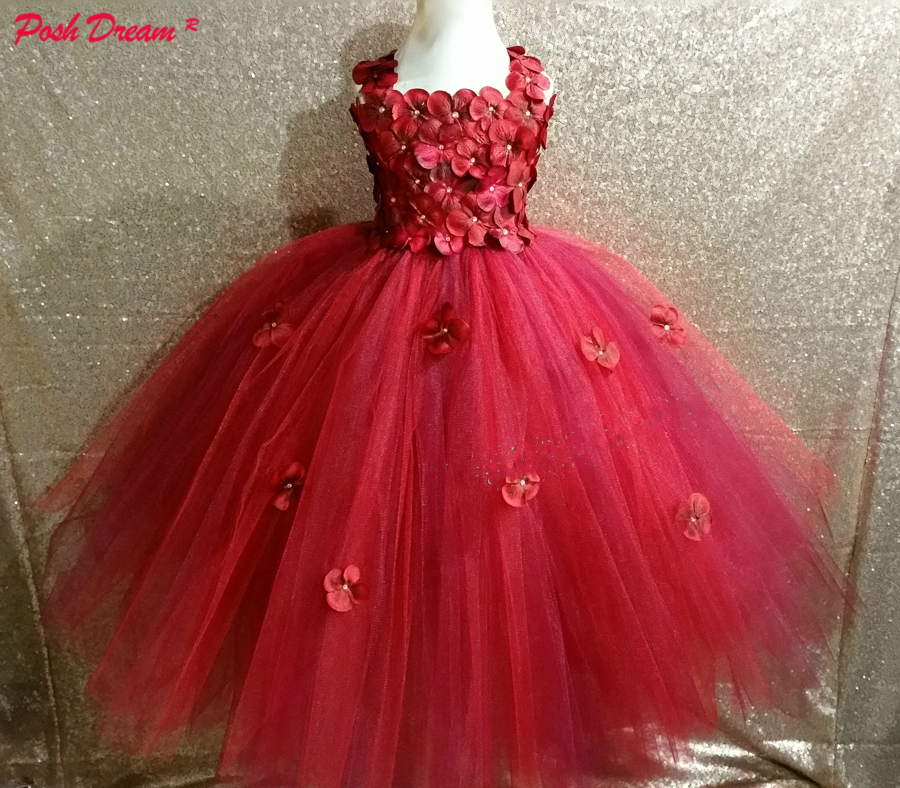 

POSH DREAM Princess Red Flower Petals Girl Tutu Dresses Sleeveless Flower Kids Girls Wedding Dresses Toddler Baby Girls Clothes