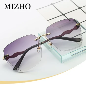 

MIZHO Purple New Luxury Brand Design Rimless Sunglasses Women Oversized Cutting Gradient Lens Vintage Eyewear Crystal