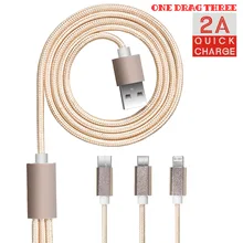 FDBRO One Drag Three Data Line Fast Charge USB Data Cable Tablet Android USB Charging Cord Microusb Charger Cable Free Shipping