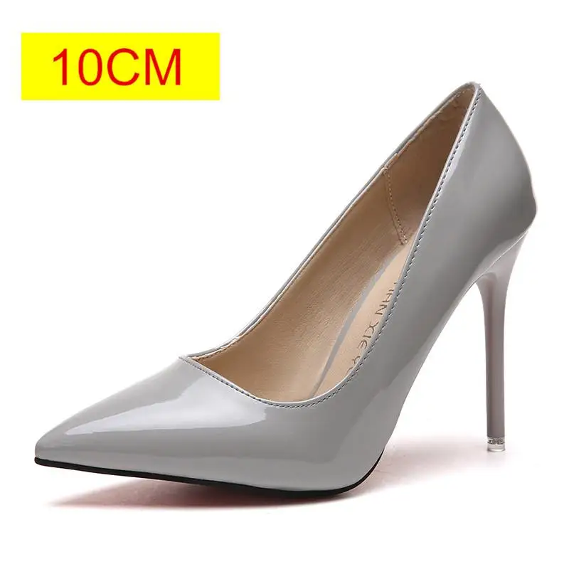 Gray 10 cm Г.; популярная женская обувь; туфли-лодочки с острым носком; модельные туфли из лакированной кожи; водонепроницаемые мокасины на высоком каблуке; свадебные туфли; zapatos mujer; цвет синий, белый - Цвет: Gray 10 cm