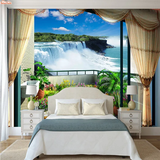 Shinehome balcone cascata photo 3 d carta da parati a parete living ... Parete living