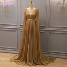 YQLNNE, модное длинное платье для выпускного вечера, женское вечернее платье, вечернее платье, шифоновое платье цвета шампанского с v-образным вырезом на молнии сзади, vestido de festa