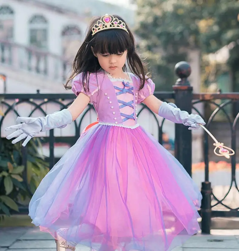 Костюм принцессы Рапунцель для девочек, с косичкой из волос, Плетеный парик, костюм из запутанных волос для девочек, нарядное платье для вечеринки для детей возрастом от 3 до 10 лет, новинка года