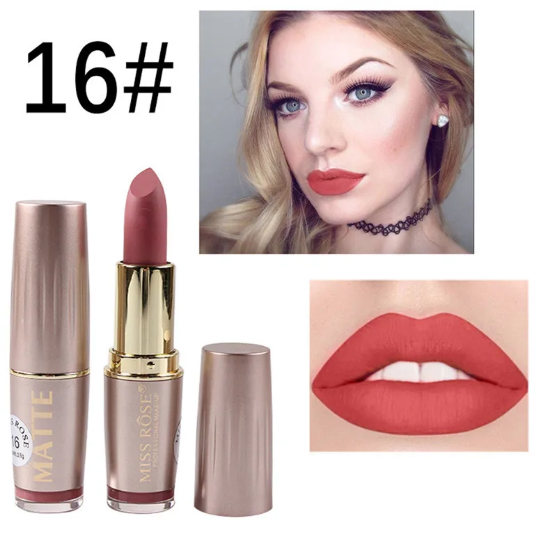 

MISS ROSE 3.6g Lipstick Matt Waterproof Long Lasting Lipsticks Pigmented Cosmetic Waterproof Make up Maquillajes Para Mujer