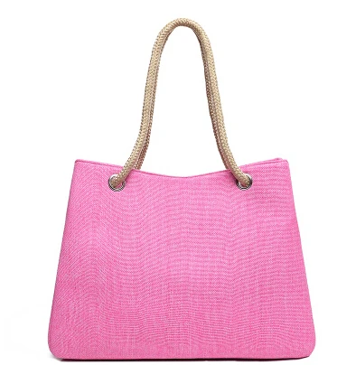 Fashion Women Linen Handbag Large Shopping Tote Holiday Big Basket Bags Summer Beach Bag Woven Beach Shoulder Bag JXY550 rose