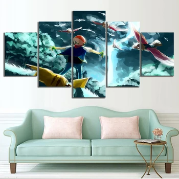 

5 Piece Pocket Monsters Pokemon Anime Poster Cartoon Drawing Art Canvas Paintings for Home Decor Wall Art