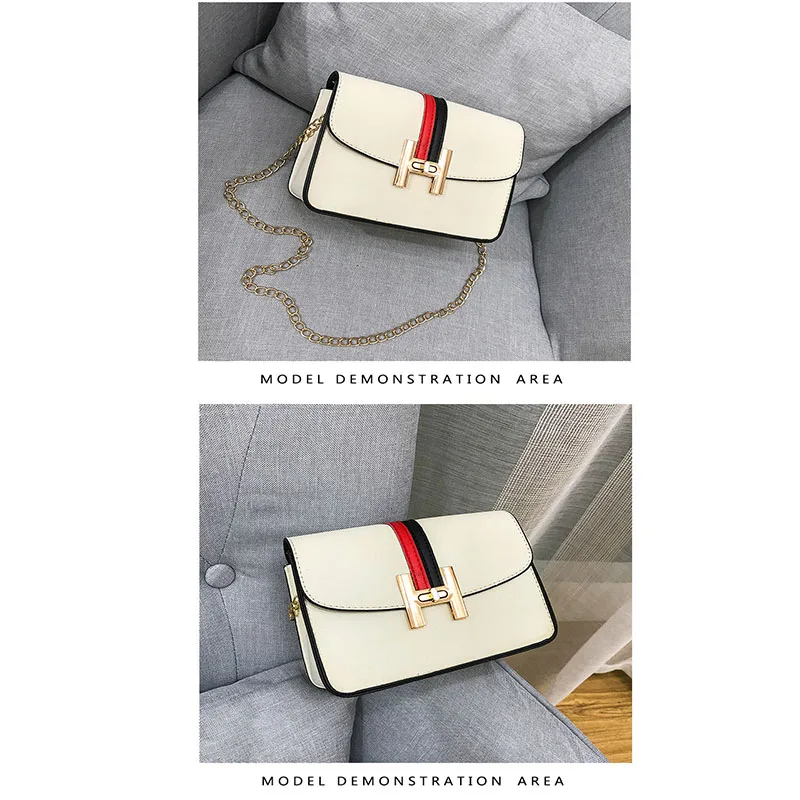 

Japan And South Korea new H Word Shoulder Diagonal Package Small Fresh Color Strip Small Square Bag