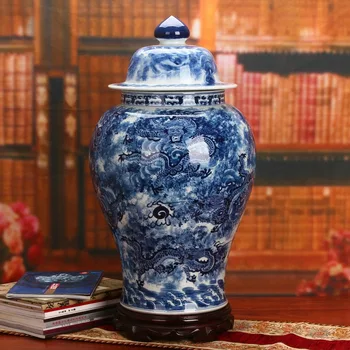 

Big Hand-painted Ginger jar blue and white dragon Temple jars floor vases home furnishing living room set reproduction vases
