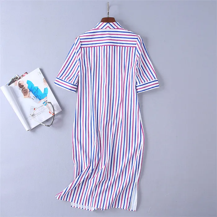 Bas Robe De Xl Bleu Multi En Blanc Célèbre Vers Gros Bande Femmes Manches Chemise Prix Rose Somen Vêtements Moitié Tournent Marque D'été Le 1qq7wv