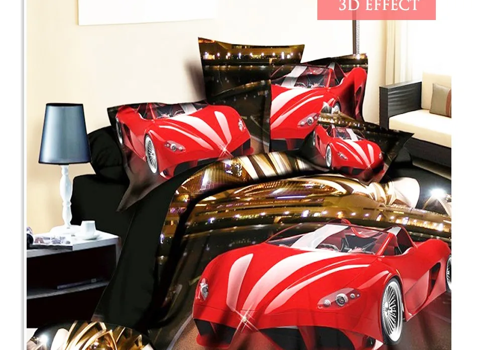 Salin 3d Red Sports Cars Bedding Set 4pcs Home Boys Kids Duvet