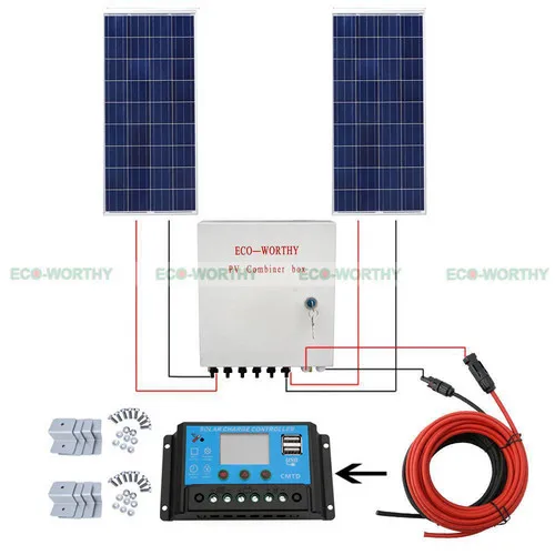 

Off Grid 200W Solar System 2pcs 18V 100W Poly Solar Panel for 12V Home Power Caravan RV