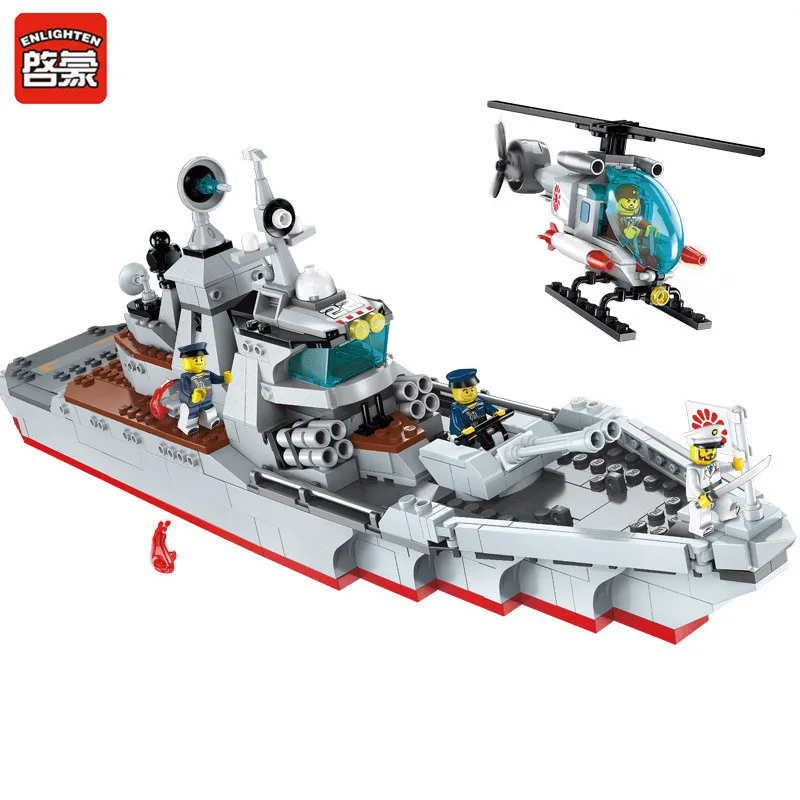 

Enlighten 539pcs Building Blocks Sets Military Battle Sea Force Destroyer Attack Ship Army Soldiers Toys for Children