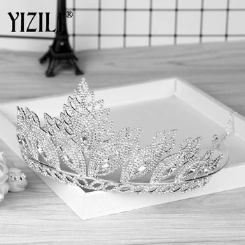 

YIZILI New Luxury silver-plated ladies show party gorgeous sparkling crystal big wedding crown towel bride hair ornaments C019