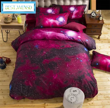 

BEST.WENSD High-quality Bedspread Nebala Outer Space Star Galaxy Bedding Set microfiber fabric bedsheet set Queen bedcover set