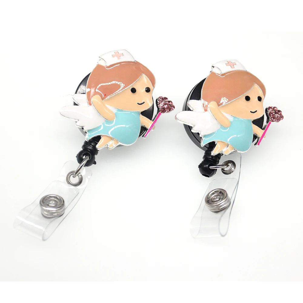 

10pcs/lot Hot Sell Nurse Medical Blue Angel With Wing Badge Holder Reel Retractable Badge Reel