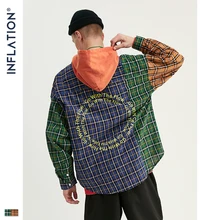 INFLATION, осенняя мужская рубашка, новинка, мужская клетчатая рубашка в стиле хип-хоп, мужская рубашка с длинным рукавом, негабаритные рубашки с отложным воротником, 92122W