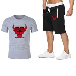 2019 г. Летние комплекты высокого качества футболка династии быка Джордан 23 + Брендовые мужские шорты, одежда костюм из двух предметов