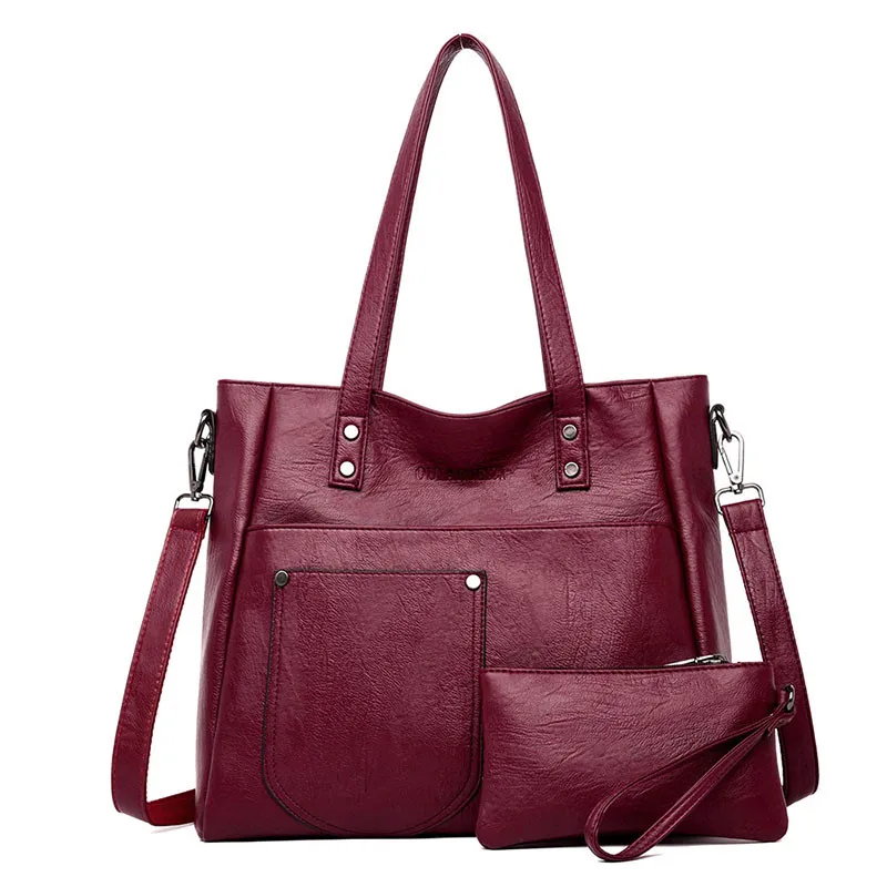 cheap Luxury Brand Women Soft Leather Shoulder Bag Female Fashion Big Pocket Handbags Ladies Sac Casual Tote Crossbody Bag with Purse
