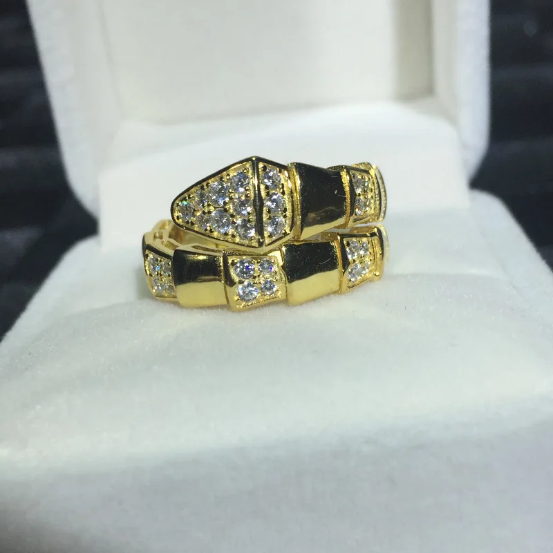 

Hot Luxury brand zircon snake ring for women 925 sterling silver adjust party wedding ring rose gold/silver/gold
