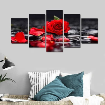 

5panels Wall Canvas Art Watercolor Paintings,Posters and Prints Red Rose Wall Pictures for Home Decoration, Wall Decor