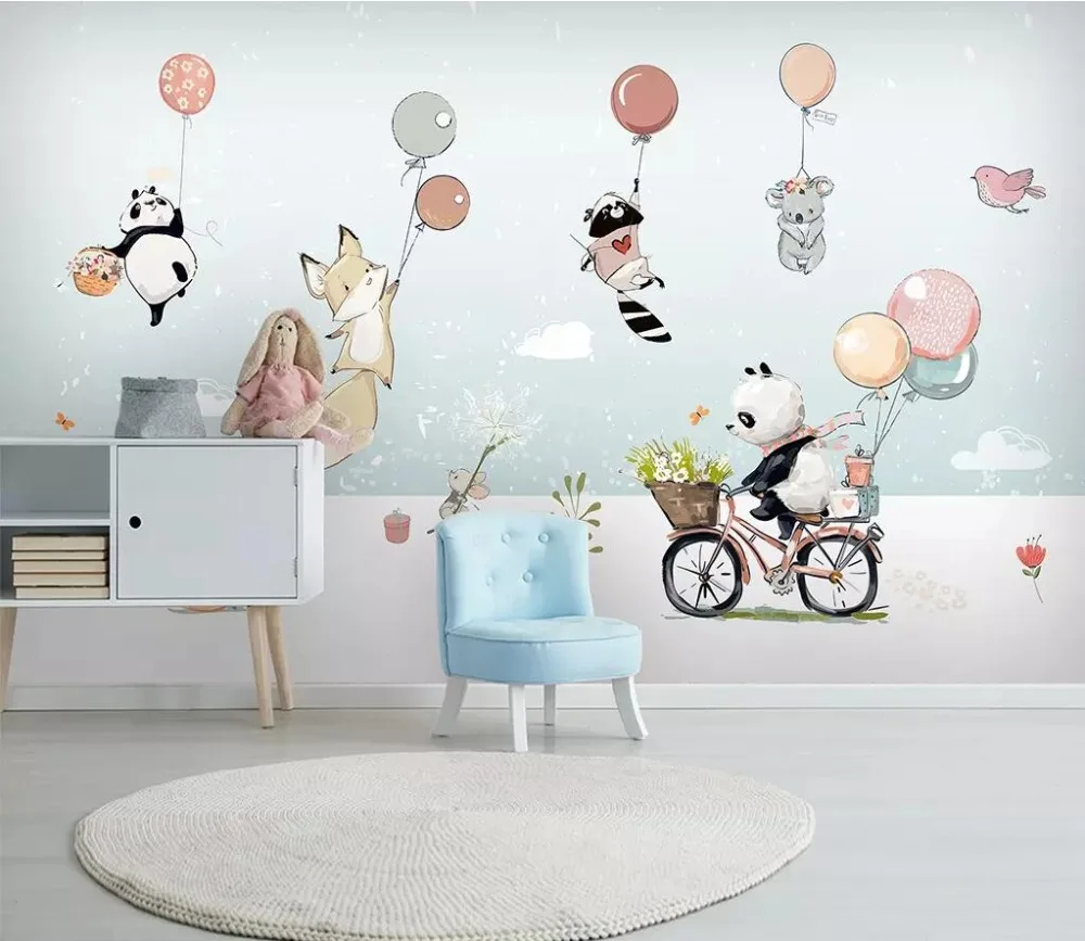 Beibehang Пользовательские милый мультфильм животных горячий воздушный шар обои для детской комнаты фон живопись обои для спальни