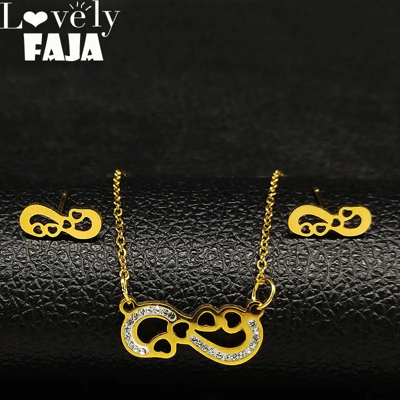 

Infinite loop Crystal Stainless Steel Jewelry Set Women Small Gold Color Earring Necklace Set Jewelry parure bijoux femme 178587