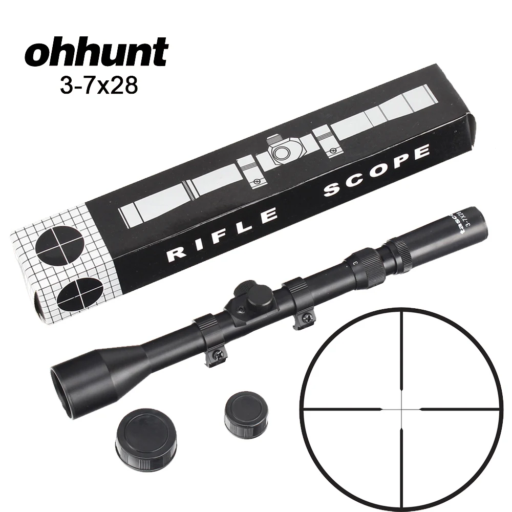 

ohhunt 3-7x28 Hunting Rifle Scope Fine Duplex Wire Reticle RifleScope Tactical Optical Sights with 11mm Rings for Airsoft Airgun