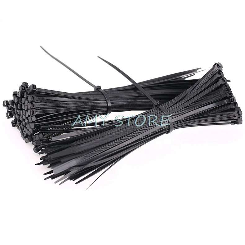 

250pcs/500Pcs/bag 150,200,250,300,350,400,450,500mm Length 5mm Width Self-Locking BlACK Nylon Wire Cable Zip Ties Cable Ties