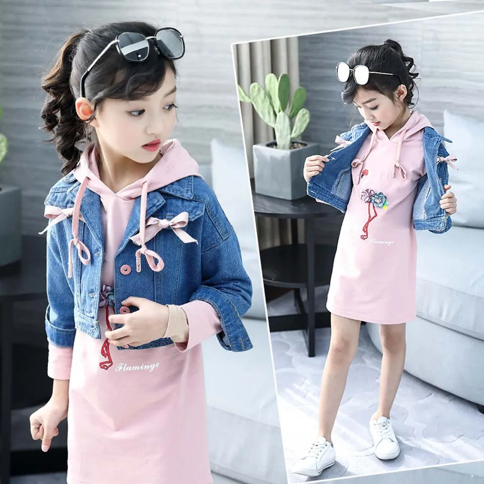

Clothes 2018 New Spring and Autumn Kids Sets Fashion Simple 100% Cotton Girls Long Sleeve Cartoon Hoodie + Jackets Suit