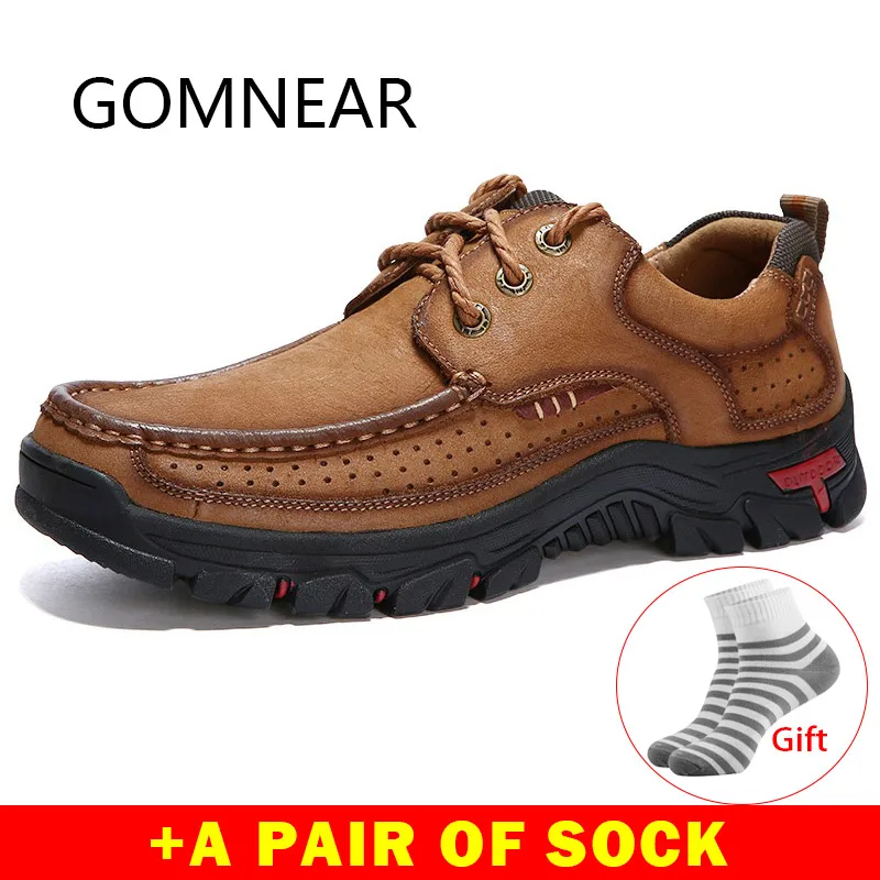 

Gomnear Men's Hiking Shoes Genuine Leather Breathable Trekking Shoes Tactical Boots Outdoor Mountain Sneakers Hunting Footwear