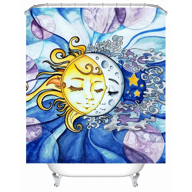 Shower Curtain Sun And Moon Printed Waterproof Polyester Bath Shower Curtain Sun And Moon Printed Waterproof Polyester Bath Bathroom Accessories 180x180cm Curtains Home Decoration