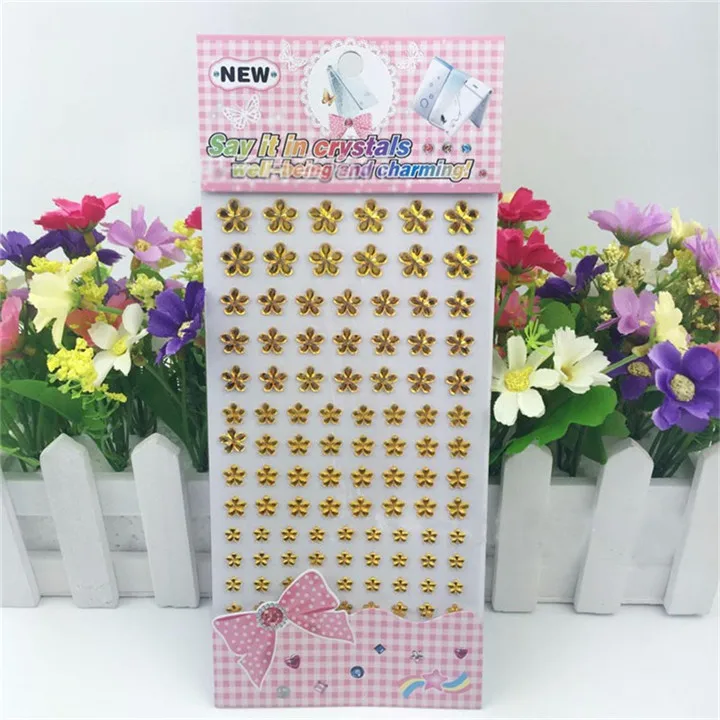 3 DIY Jewelry Rhinestone Decor Decal Car Styling Accessories Mobile Sticker Acrylic Flower Flat Nail Sticker Jewelry Findings