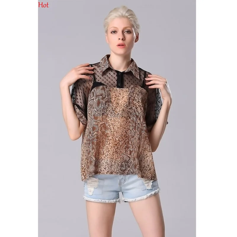 New Blusas 2016 Summer Women Blouses Snake Pattern Laple
