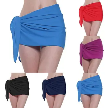 

2019 Fashion Women Summer Beach Solid Color Knotted Bodycon Wrap Mini Skirt Bikini Cover Up