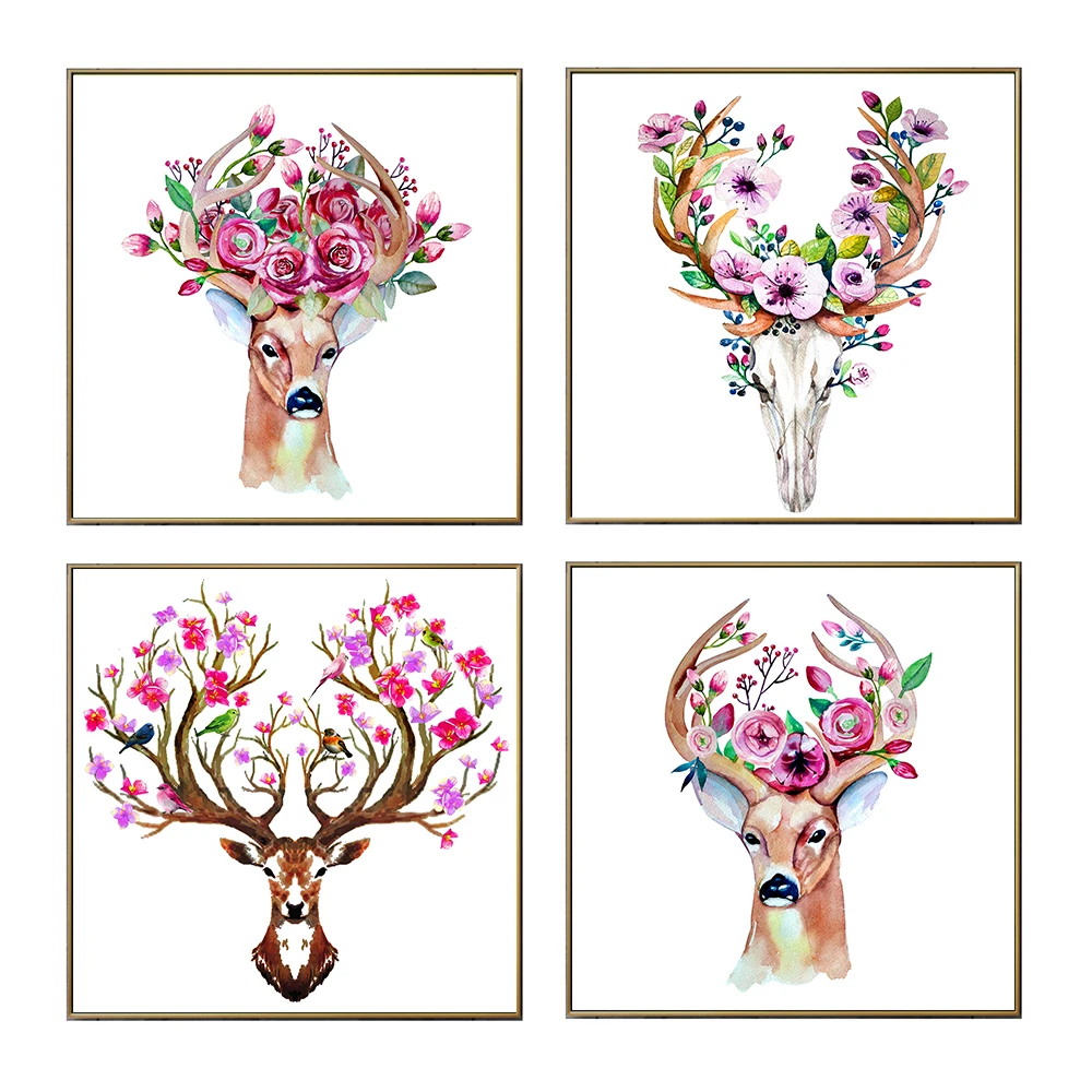 Canvas Art Deer Painting Skull Deers Poster Wall Decor Prints