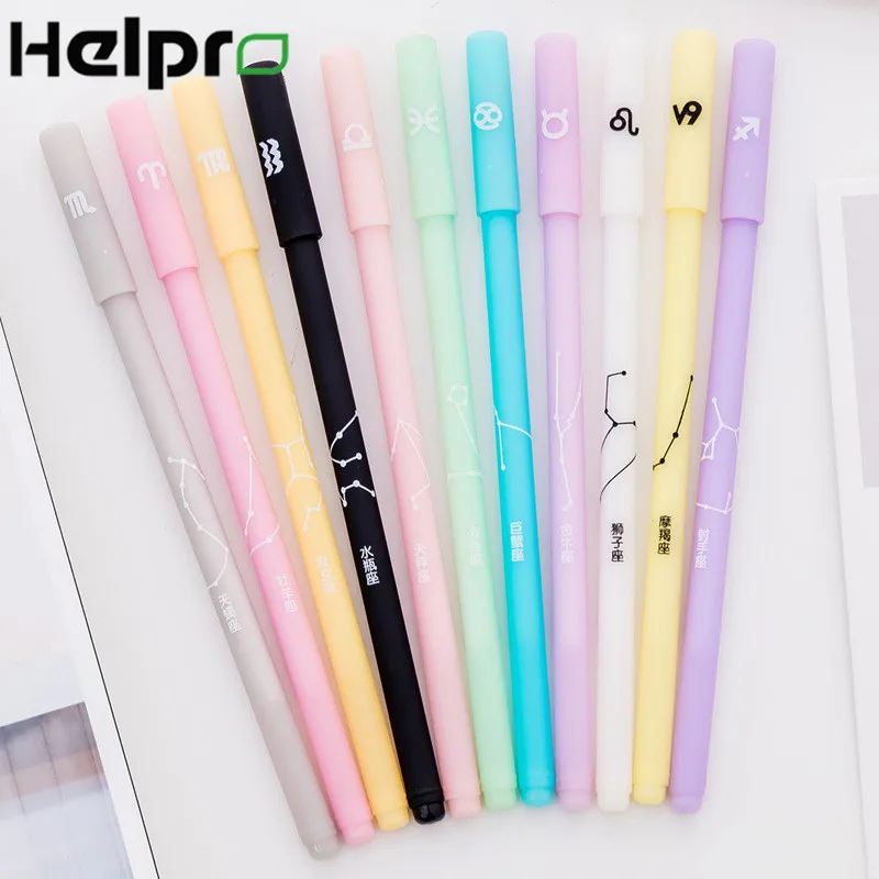 

2Pcs 0.5mm Creative Candy Color Gel Pen 12 Constellation Series Pattern Writing Pen Student Stationery School Office Supplies