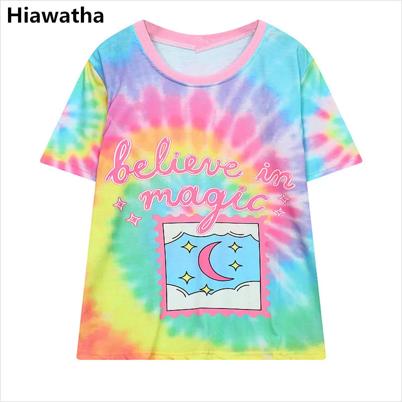 

Hiawatha New 2017 Letters Printed Short Sleeve T Shirt Women Fashion Digital Printed T-Shirt Harajuku O-Neck Loose Tops T3500