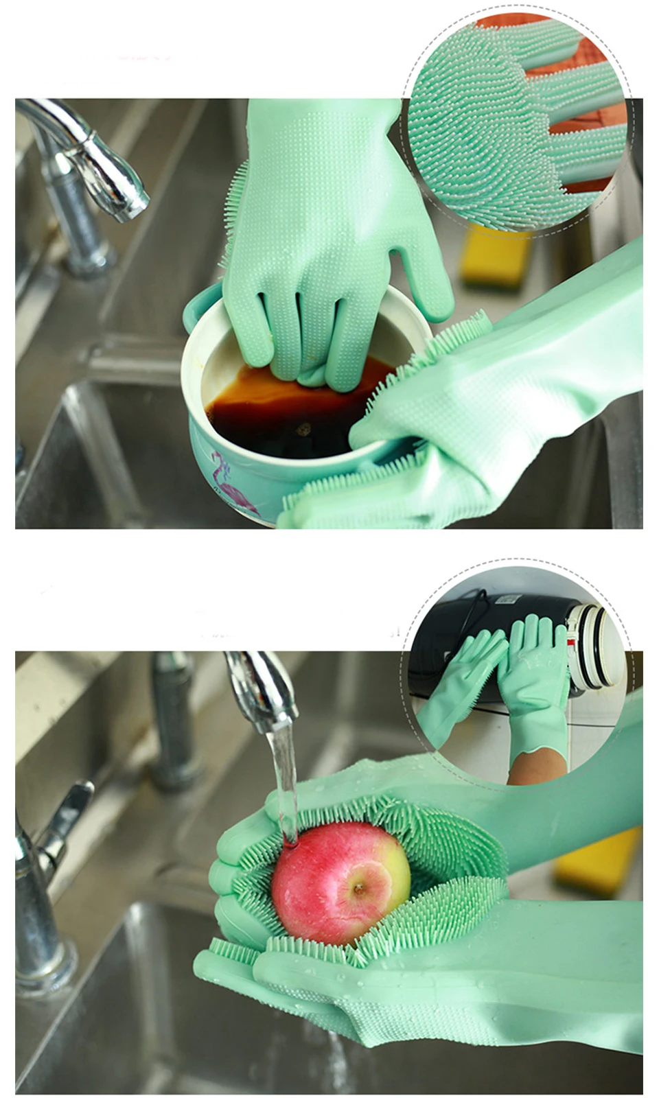 1 пара волшебных силиконовых перчаток для мытья посуды, силиконовые перчатки для мытья посуды для кухни и ванной, 8 цветов