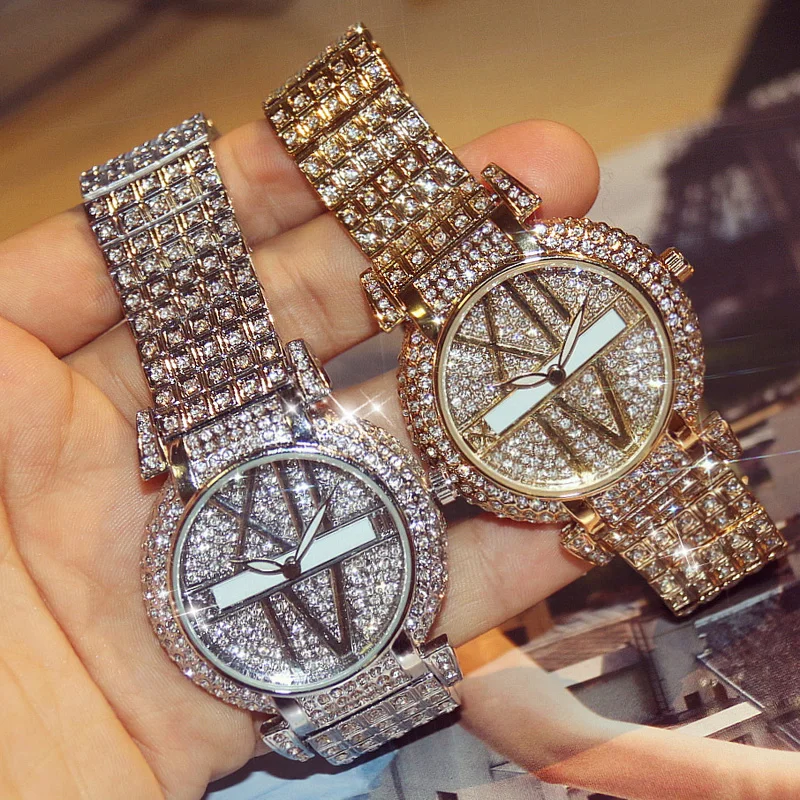 Koop 2019 Luxe Diamant Vrouwen Horloges Mode Roestvrij Stalen Armband Polshorloge Vrouwen Ontwerp Quartz Horloge Klok relogio feminino