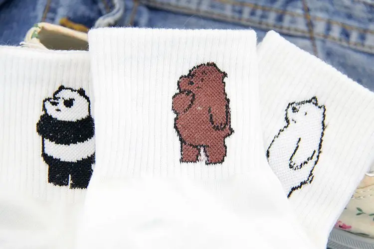 Anime We Bare Bears printed sock Grizzly Panda IceBear cute funny women socks spring autumn comfort sweat absorbent cotton sock