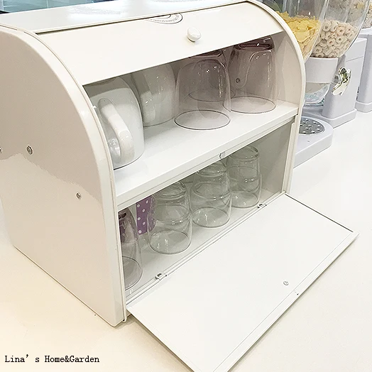 Rolltop bread box kitchen countertop metal food storage bin organizer (5)