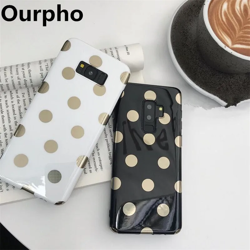 

Ourpho Fashion Gold Polka Dots Phone Case For Samsung Galaxy S8 S9 Plus Note 8 9 Case Soft Silicone Black White Cover Fundas