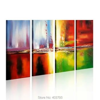 

4Panel 100% Hand-Painted Oil Paintings Colorful Palette Modern Abstract Art No Framed Home Decor Red Green Yellow Blue Black